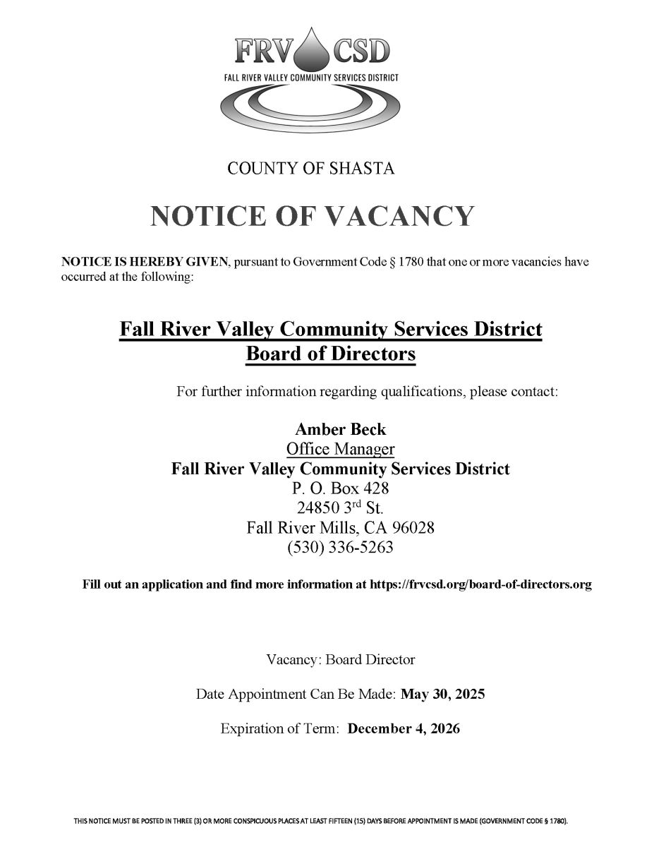 Notice of vacant board position to be filled